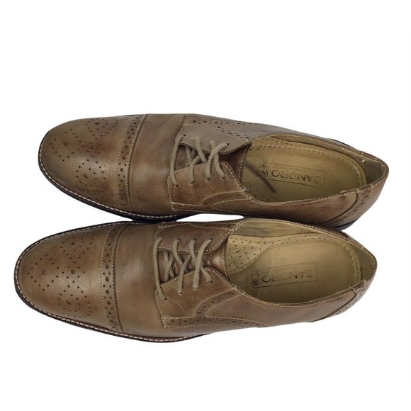 Sandro Cap Toe Derby Oxfords Shoes Tan Brown Leather Men’s Size 10 D Brazil Made - Picture 6 of 8